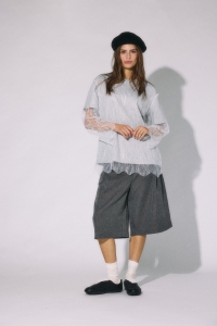 Noisy May NMBIANKA L/S DOUBLE LAYER LACE TEE : light grey melange/white lace