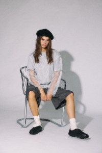 Noisy May NMBIANKA L/S DOUBLE LAYER LACE TEE : light grey melange/white lace