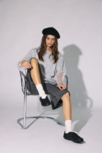 Noisy May NMBIANKA L/S DOUBLE LAYER LACE TEE : light grey melange/white lace