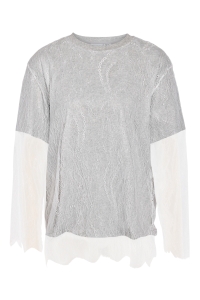 Noisy May NMBIANKA L/S DOUBLE LAYER LACE TEE : light grey melange/white lace