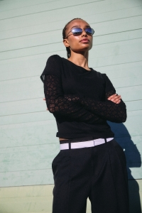 Noisy May NMMERCY L/S DOUBLE LAYER TOP JRS black/black lace