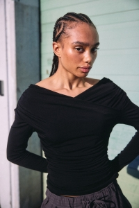 Noisy May NMBELLA TULLA L/S DRAPED TOP JRS black