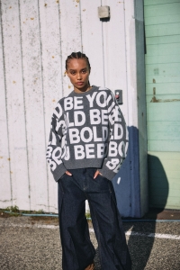 Noisy May NMCORREY L/S O-NECK KNIT dark grey melange/text