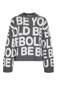 Noisy May NMCORREY L/S O-NECK KNIT dark grey melange/text