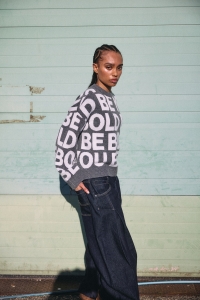 Noisy May NMCORREY L/S O-NECK KNIT dark grey melange/text