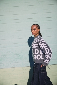 Noisy May NMCORREY L/S O-NECK KNIT dark grey melange/text
