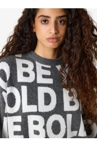 Noisy May NMCORREY L/S O-NECK KNIT dark grey melange/text
