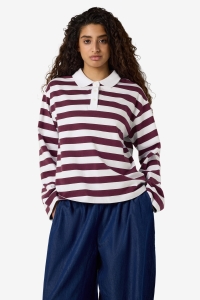 Noisy May NMDOLLIE L/S STRIPED POLO TNT/14 bright white/fig