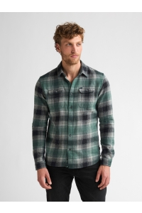 Petrol Industries Men Shirt Long Sleeve Check teal green